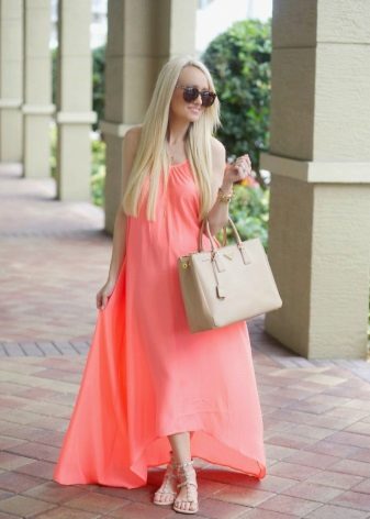 Bright pink and orange coral dress