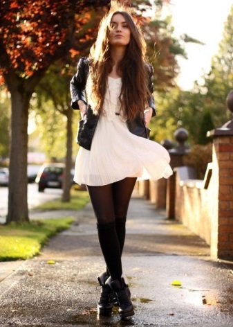  Baby Doll Dress with Leather Jacket