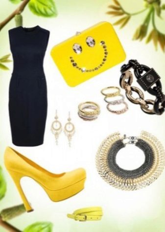 Yellow Accessories for a Black Sheath Dress