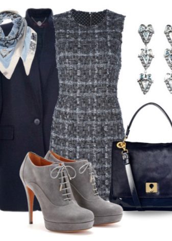 Accessories for a gray sheath dress