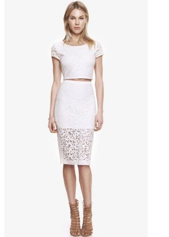 White lace pencil skirt with a transparent bottom
