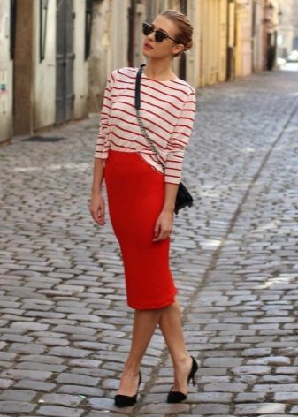 Red pencil skirt for girls with a rectangle type figure