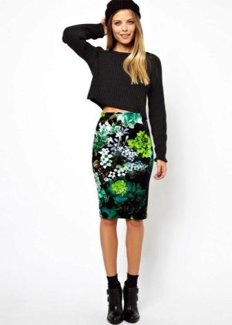 Bright floral print pencil skirt