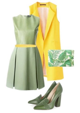 Светло зелена рокля и оранжеви аксесоари