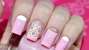 Idea asal untuk manicure putih dan merah jambu