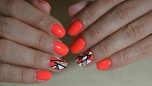 Fel oranje manicure: mogelijke combinaties en ontwerpopties
