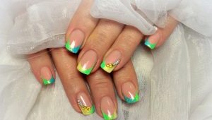 French manicure design in bright colors.