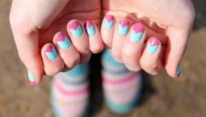 Roze-turquoise manicure: ideeën en ontwerpopties