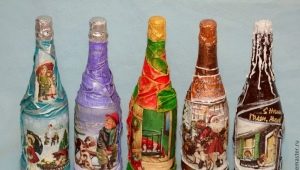 Decoupage DIY de garrafas para o Ano Novo