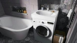 Máy giặt dưới bồn rửa trong phòng tắm: tính năng, sự tinh tế của sự lựa chọn và vị trí