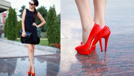 Rote Schuhe und ein schwarzes Kleid