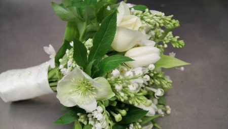 ช่อดอกไม้สีขาวเขียวสำหรับเจ้าสาว: ตัวเลือกการออกแบบและความแตกต่างของการเลือก