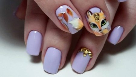 Idéias de design incomum de manicure com uma raposa.