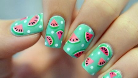 Hoe maak je een stijlvolle manicure met een afbeelding van een watermeloen?