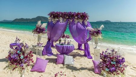 Interessante ideeën voor het versieren van een bruiloft in lila