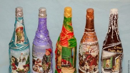 Decoupage DIY botol untuk Tahun Baru