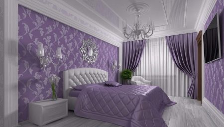 Dormitor de design interior în culori liliac