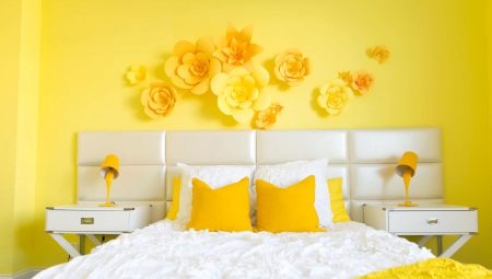 Keltainen makuuhuone: edut, haitat ja muotoiluominaisuudet