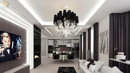 Melnbaltas dzīvojamās istabas: funkcijas, stili, idejas