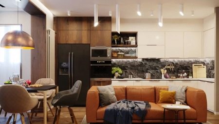 Disseny de cuina-saló de 18 m2. m: opcions de disseny i disseny