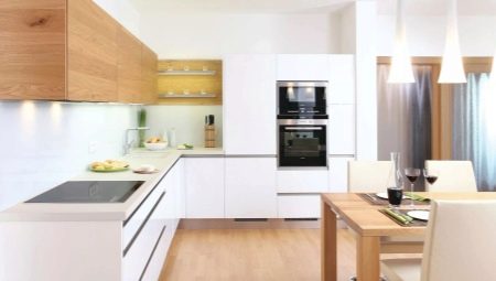 L şeklinde mutfak: mutfak takımı için tasarım ve yerleştirme seçenekleri