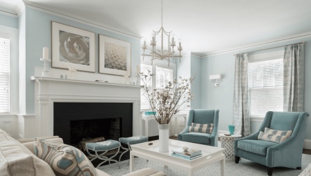 Modrý obývací pokoj: pravidla pro design