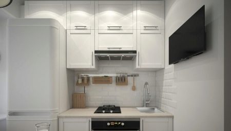 Opciones de diseño de cocina interesantes 6 sq. m con un refrigerador