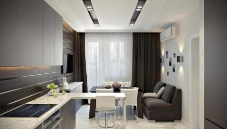 Petite cuisine-salon: options de zonage et exemples de design d'intérieur