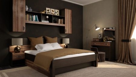 Koyu renkli mobilyalarla yatak odası: özellikler ve tasarım seçenekleri