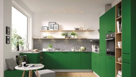 Cocina verde: una suite y su combinación con diseño interior.