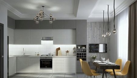 Balta-pilka virtuvė: interjero dizainas ir pavyzdžiai