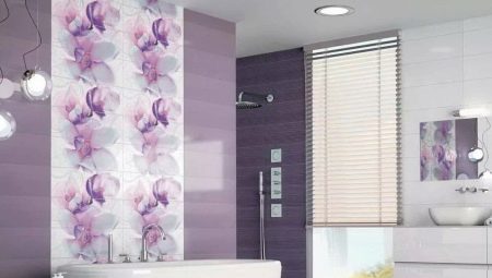 Design del bagno piastrellato con orchidee