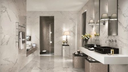 Gạch đá cẩm thạch cho phòng tắm: tính năng và chủng loại