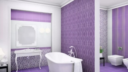 Carreaux lilas pour la salle de bain: avantages et inconvénients, choix, exemples