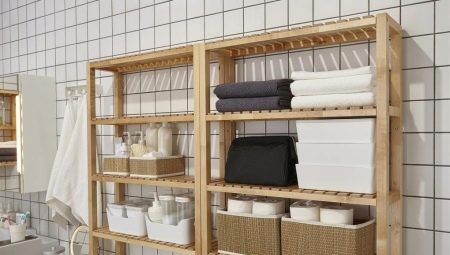 Wooden shelves in the bathroom: pros, cons and description of the types