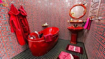 Baño rojo: pros y contras, combinaciones de colores, ejemplos
