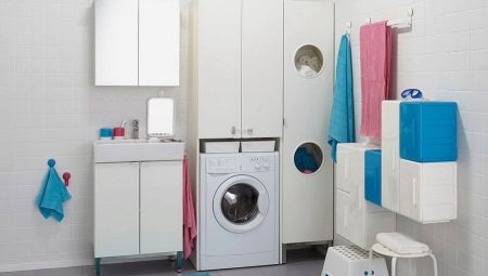 ตู้สำหรับเครื่องซักผ้าในห้องน้ำ: ประเภทคำแนะนำสำหรับการเลือก