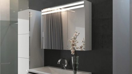 Zrkadlová skrinka do kúpeľne s osvetlením: typy, odporúčania na výber