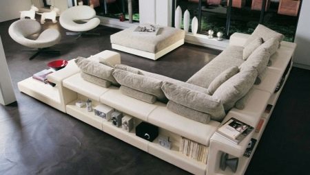 Ghế sofa có kệ: loại, kích cỡ và bí mật của sự lựa chọn