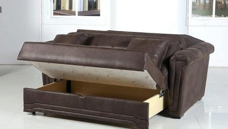 Sofas with a drawer: description of types, sizes and choice
