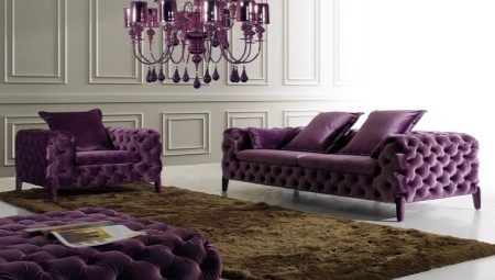 Violetit sohvat: näkymät ja valinnat sisätiloissa