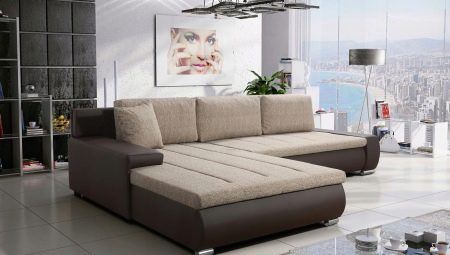 Γωνιακοί πτυσσόμενοι διπλοί καναπέδες: χαρακτηριστικά, τύποι και επιλογή