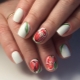 Unusual design of manicure with tulips.