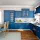 Cocinas azules: una elección de auriculares y una combinación de colores en el interior