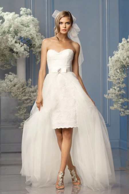 Sheath wedding dress with removable skirt