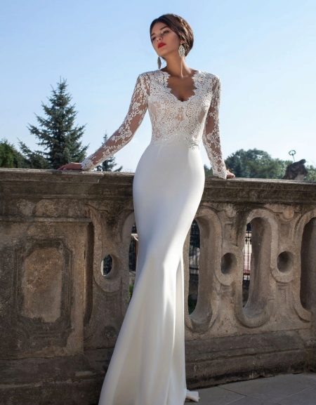 Кристален дизайн дантела ажурна сватбена рокля