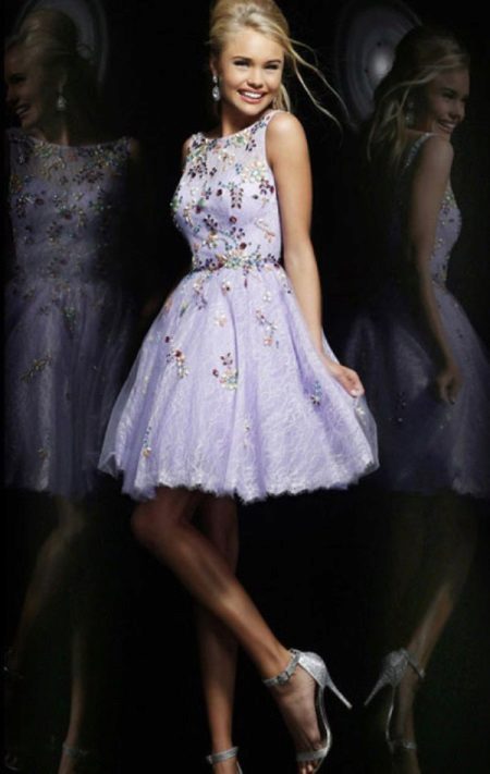 A-Line Krátké fialové večerní šaty