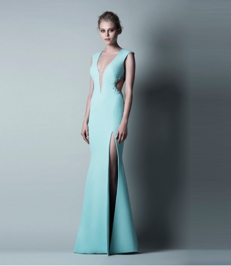 Saiid Kobeisy Turquoise Evening Dress With Slit