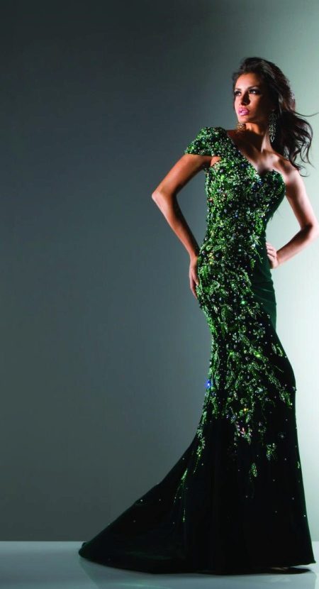 Kveldsgrønn kjole med rhinestones