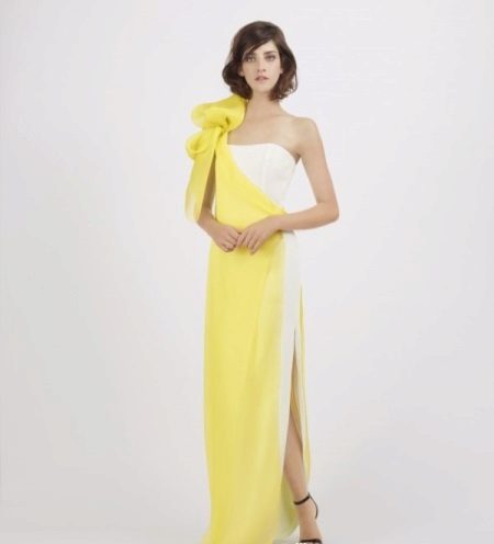 Večernja haljina žuto-bijela